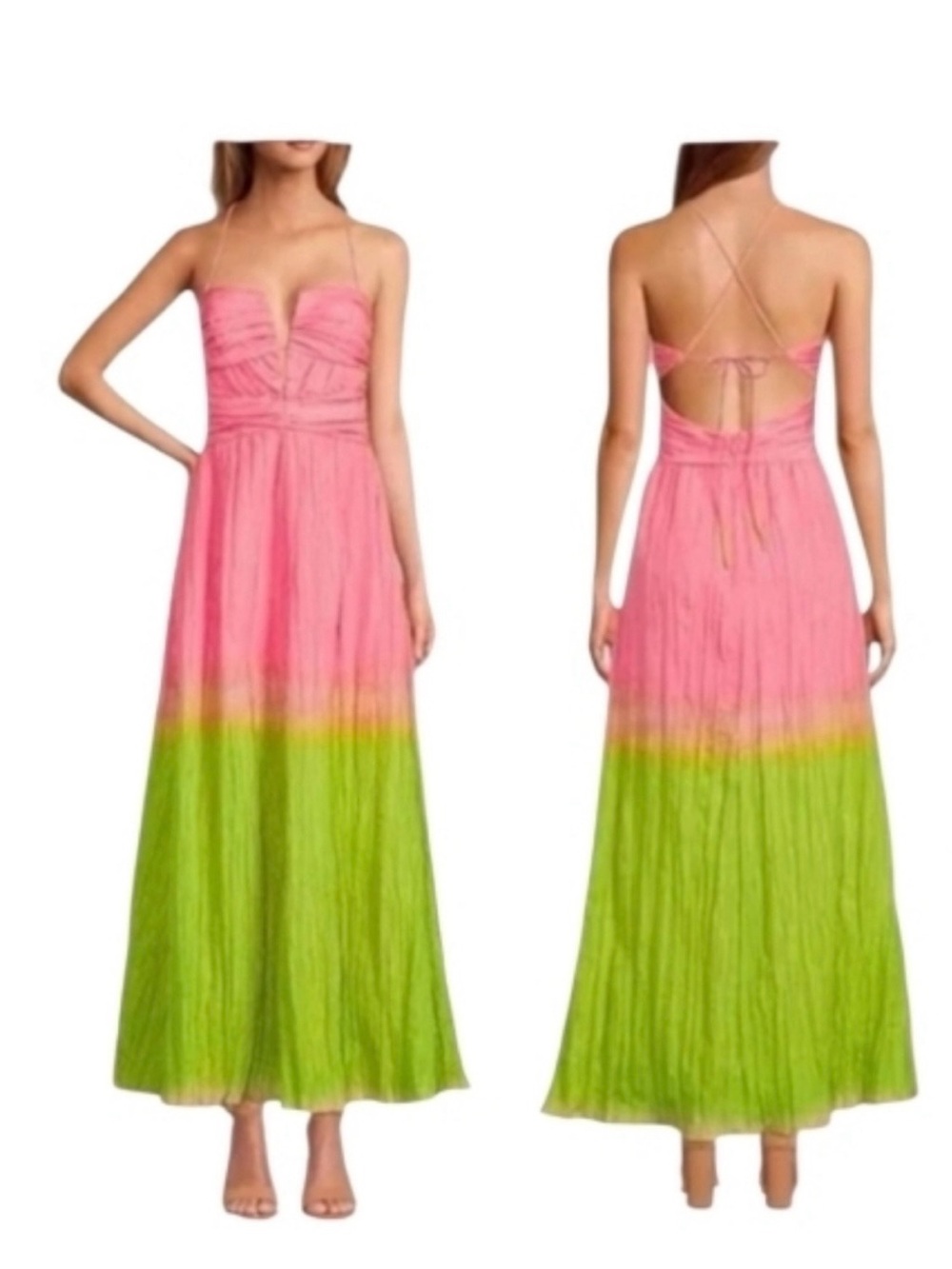 ANTONIO MELANI Pink & Green Ombre Maxi Dress